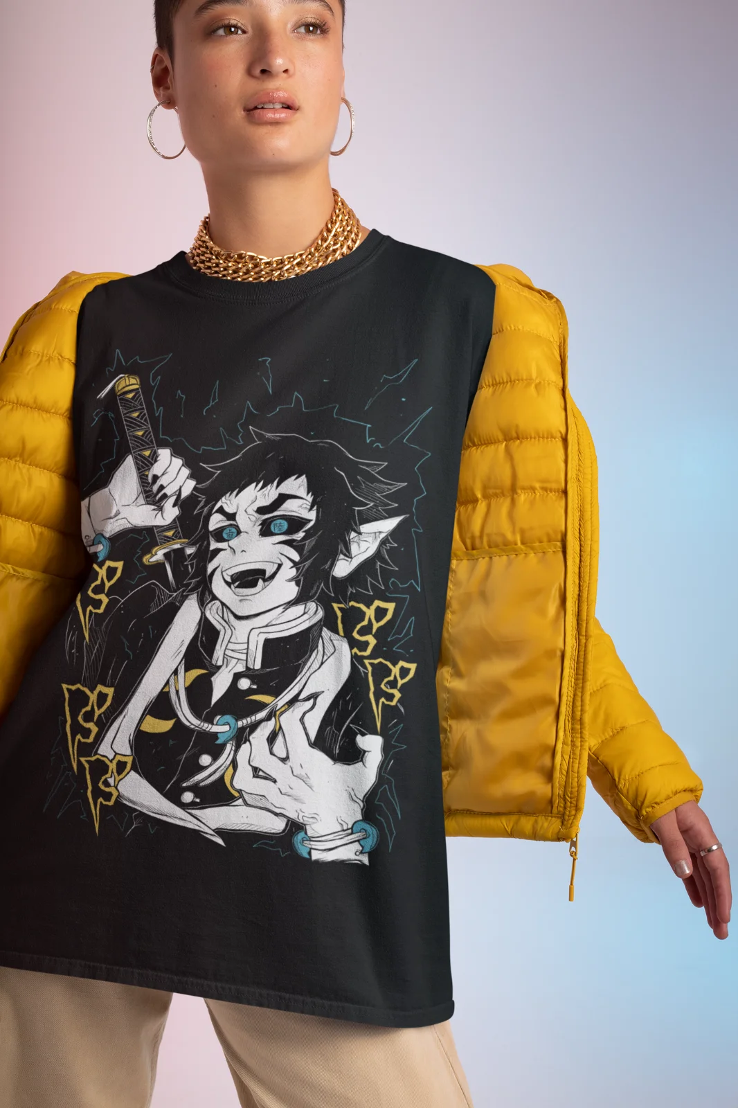 Футболка Kaigaku Demon Slayer: Kimetsu no Yaiba Anime Harajuku Kyojuro Rengoku Gift Shirt