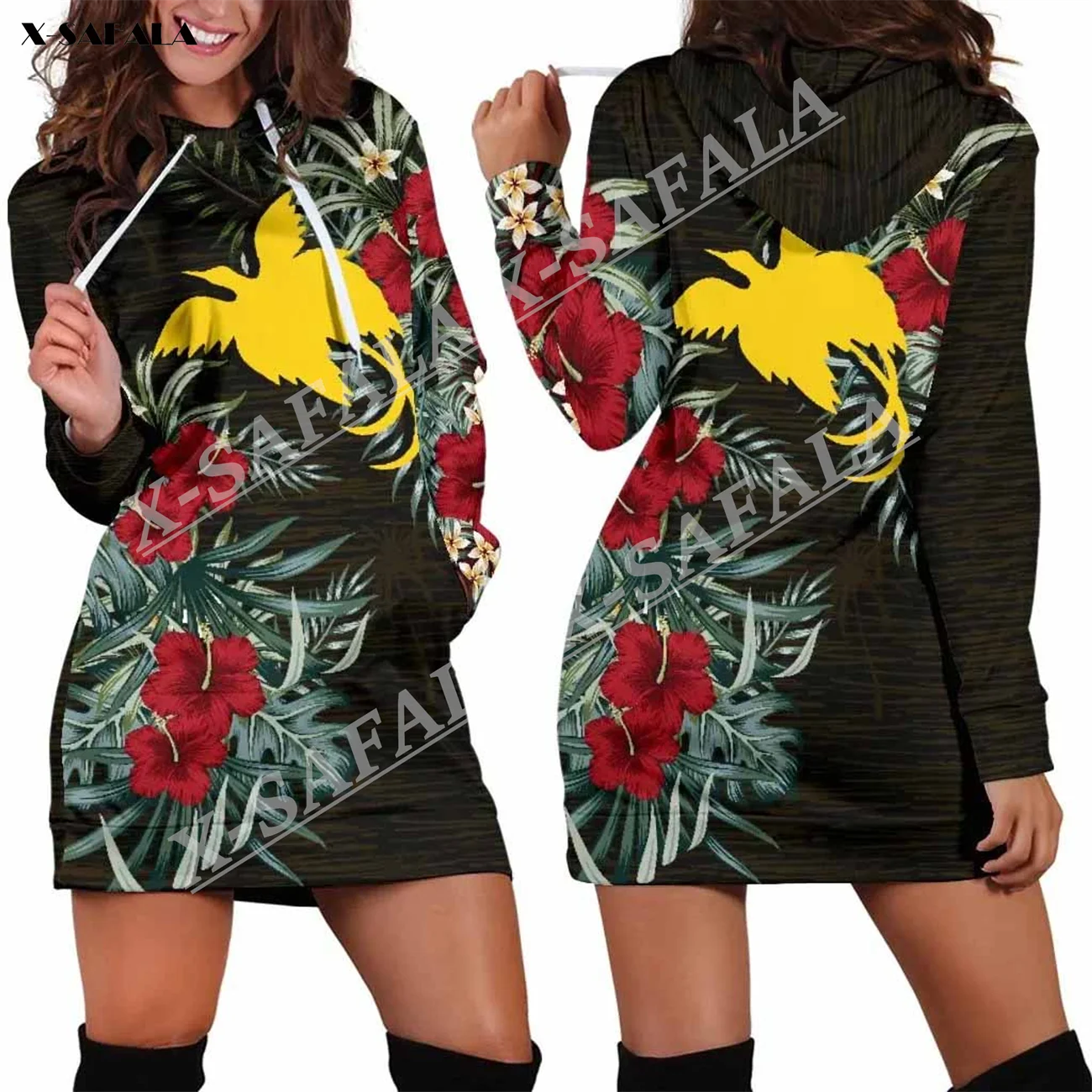 

Papua New Guinea Flag Hibiscus 3D Fashion Printed Slim Hoodies Dress Women Casual Wear Long Sleeve Hooded Sweatshirt Pullover