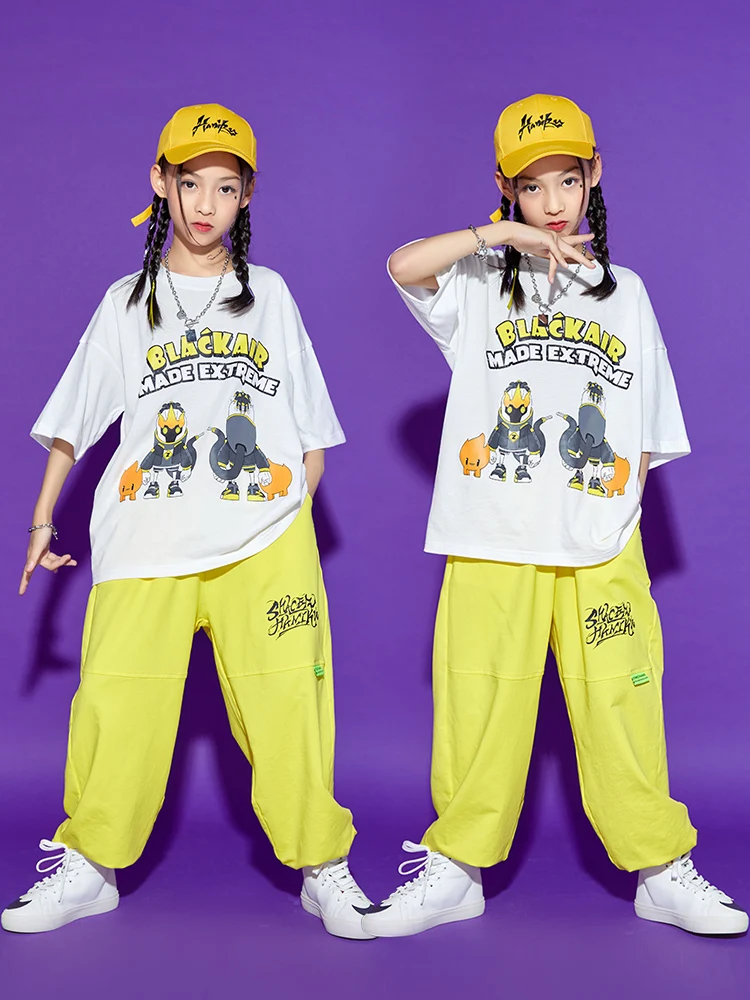 

Summer Kids Hip Hop Clothing White T Shirt Sweatpants Girls Jazz Practice Clothes Boys Street Dance Costume Show Wear BL8188