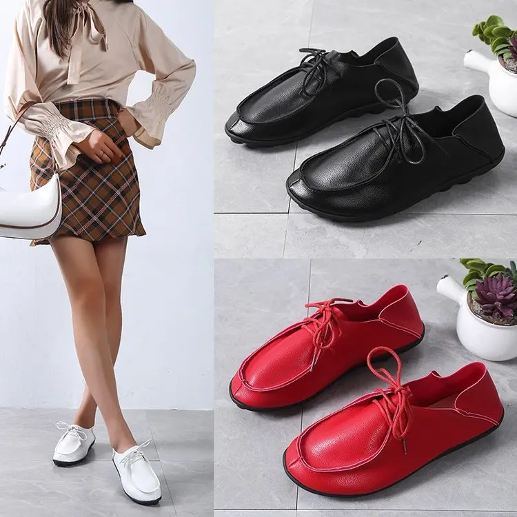 

2022 Moccasin Shoes Mom Loafers Soft Sole Casual Ladies Driving Plus Size Ballet Shoes Comfortable Lace Up Granny Shoes35-43