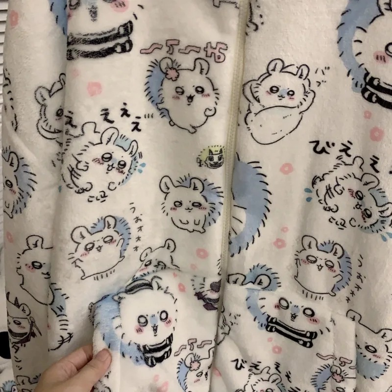 Аниме мультфильм Momo Chikawa воротник-стойка на молнии фланелевая пижама Kawaii зимняя