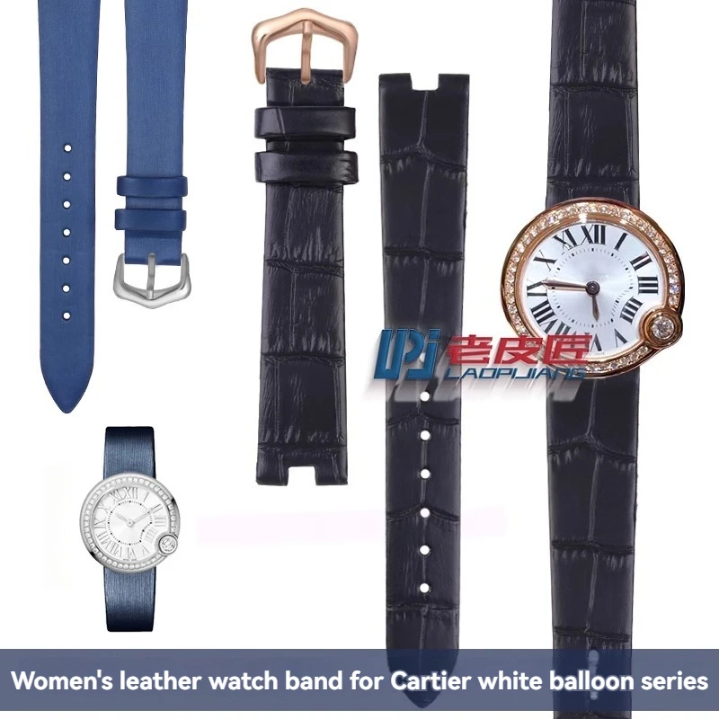 Фото Для Cartier белый воздушный шар W4BL0003 WJBL0006 женский вогнутый ремешок из воловьей кожи шелковый ремешок для часов браслет с вырезом 16 мм синий черный красный №3