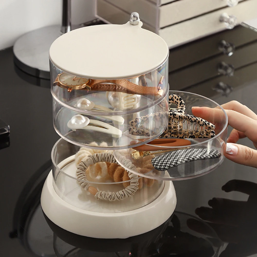 

Durable Transparent Storage Dust Cover Rotatable Storage Box 360-degree Rotatable Design Layered Storage Design Jewelry Boxes