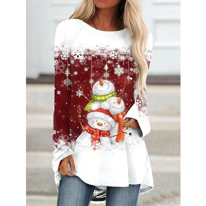 

Women's Christmas Long Sleeve T-shirt Female 3D Cute Santa Claus Tree Shirt Print Graphic Tee Tops Femme Pullover CartoonClothes