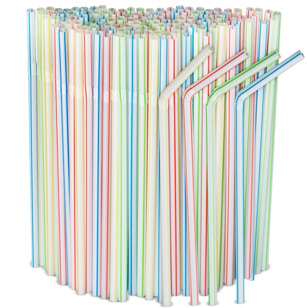 

100Pcs 21cm Colorful Disposable Plastic Curved Drinking Straws Wedding Party Bar Drink Accessories Birthday reusable straw