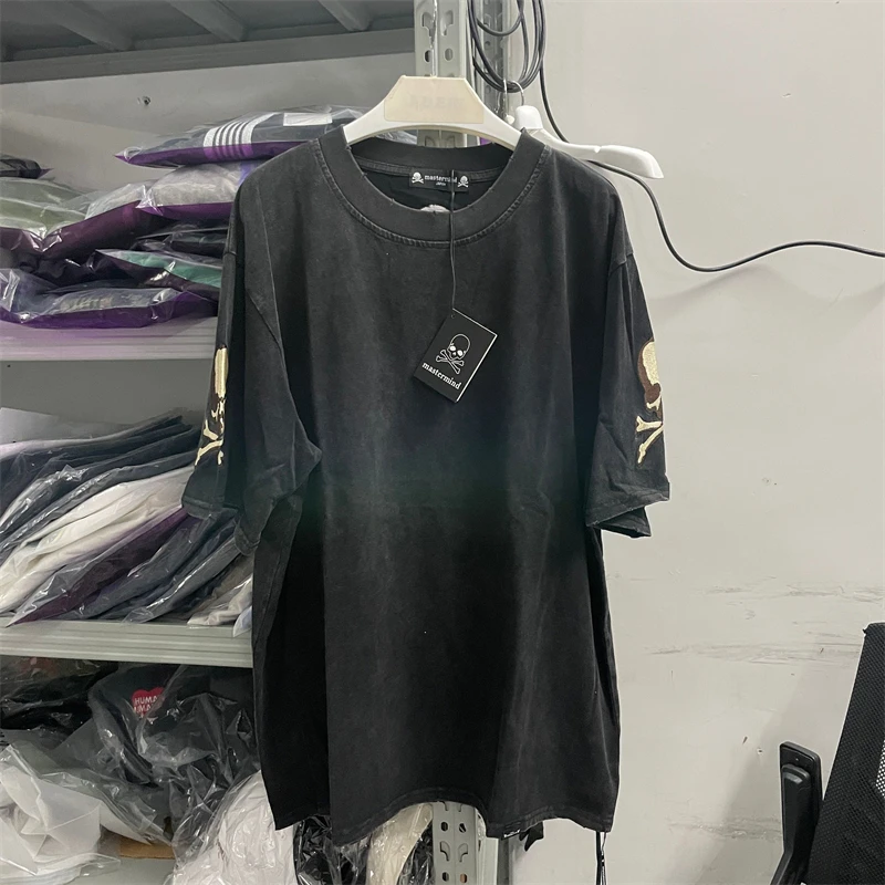 

High Quality Washed Mastermind World T Shirt Men Women Embroidered Skull T-shirt Top Tees Wholesale Clothes Hip Hop