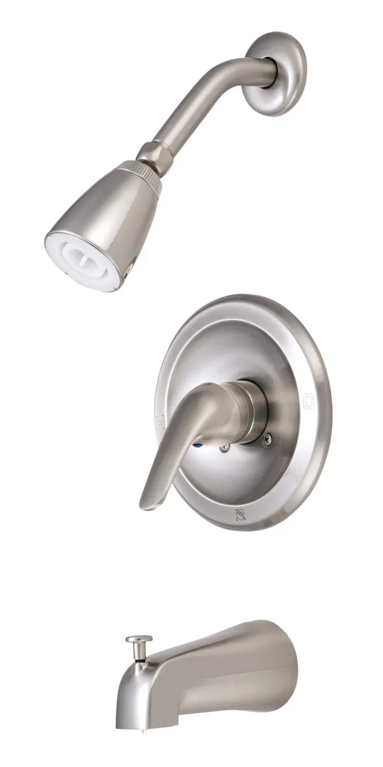 

Sleek Brushed Nickel Tub and Shower Faucet - Enhance Your Bathroom Decor with a Stylish Touch
