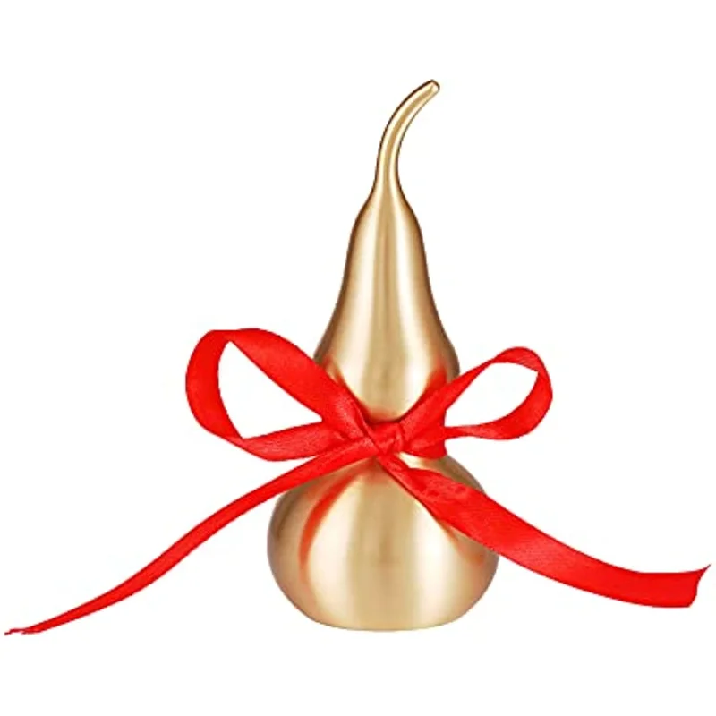 

Feng Shui Decor Brass Wu Lou Gourd with Red Luck Strip for Ideal Home Decoration Table Bookshelf Healthy Wealth Success