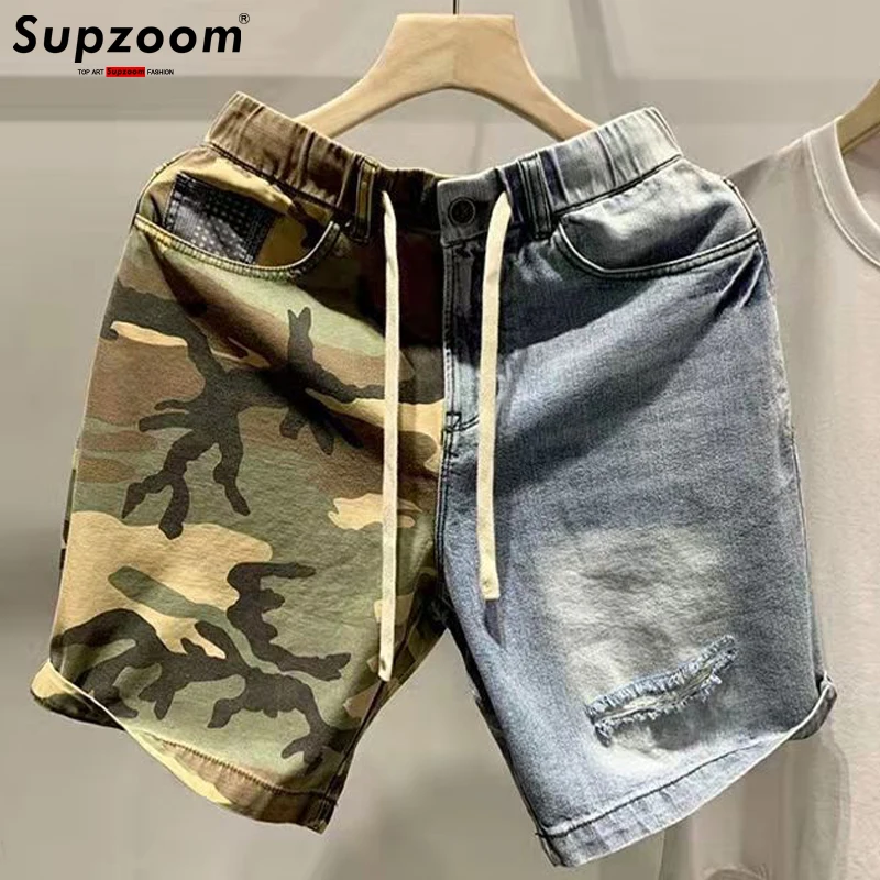 Supzoom 2022 New Arrival Hot Sale Fashion Mens Jeans Shorts Men Ulzzang Summer Pattern Length Zipper Fly Stonewashed Patchwork