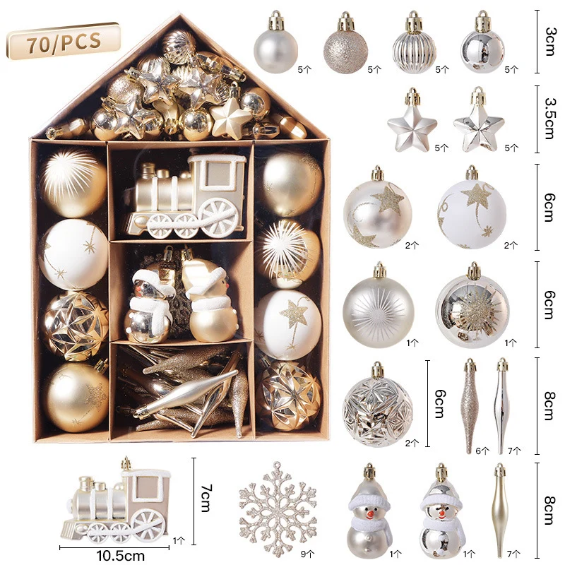 

70pcs Christmas Tree Hanging Ornaments Gold Silver Xmas Ball Snowflake Santa Candy Pendant Xmas Tree Decor Natal Navidad 2023