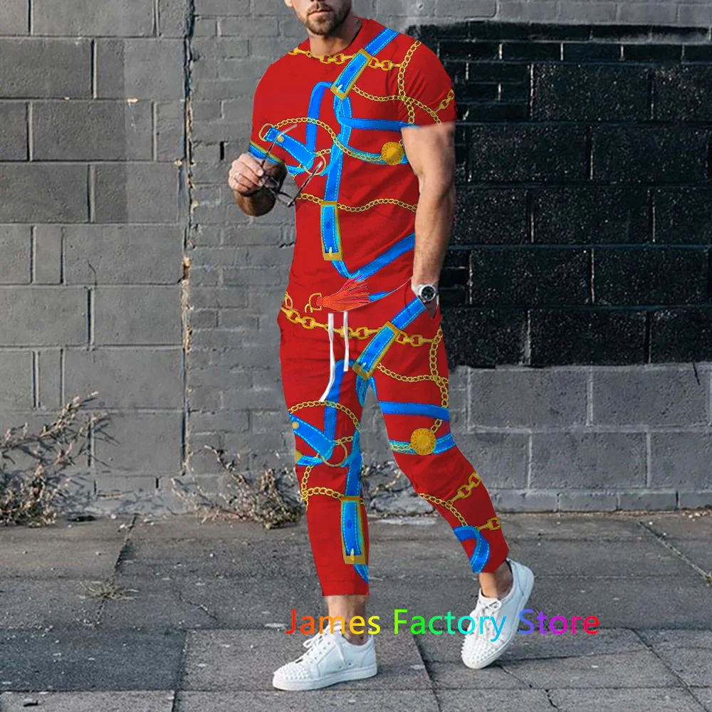 Men Luxury T Shirt+trouser Tracksuit 2 Piece Set Summer Outfit Set 3D Print Sportswear Casual Trend Oversized Men Clothing Set