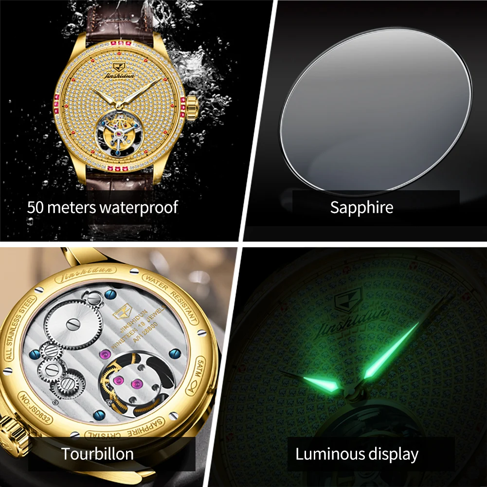 JSDUN высококачественные мужские часы с турбийоном автоматические механические