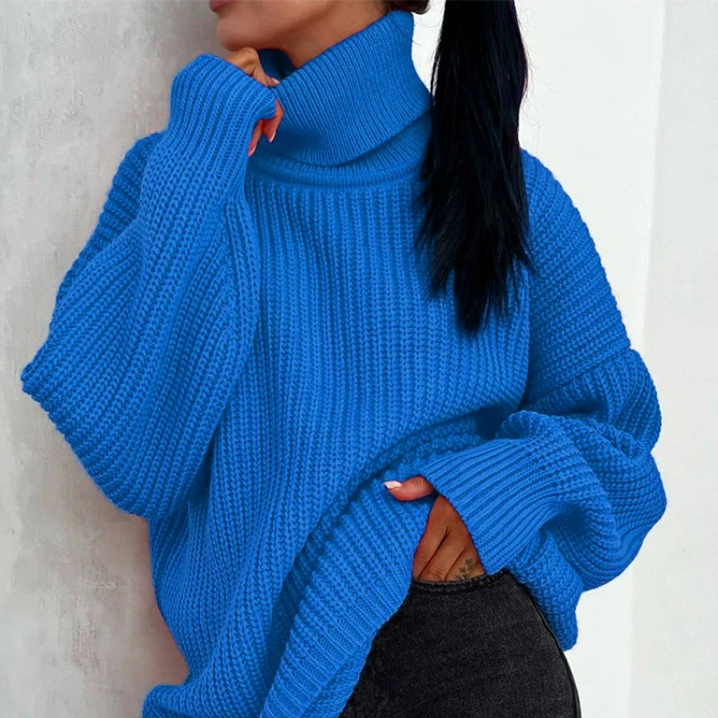 

Зимний женский вязаный свитер свободного покроя, зимний толстый Повседневный однотонный пуловер с высоким воротником, винтажный однотонный Вязаный Свитер оверсайз, 24057