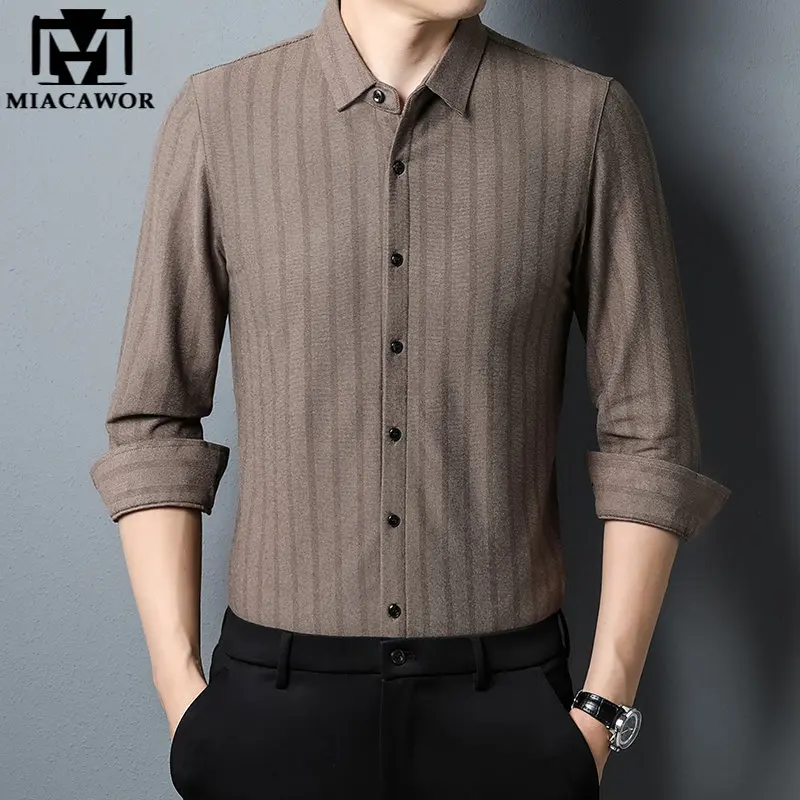 

Рубашка мужская в полоску, повседневная утепленная с длинным рукавом, приталенный силуэт, на осень/зиму, C928