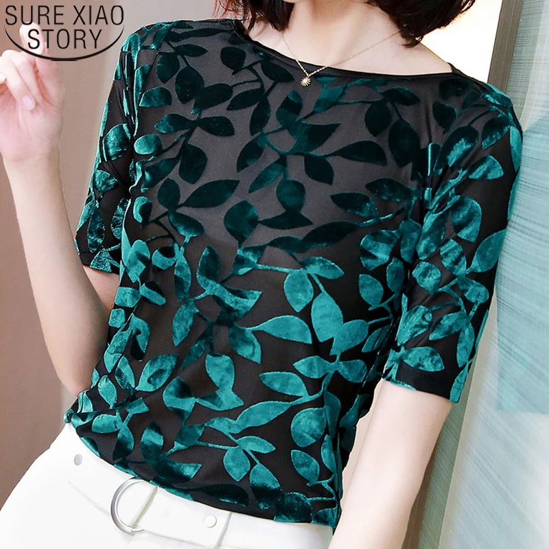 

Summer Short Sleeve Shirt Women Tops Fashion Slash Neck Velvet Blouse Dancing Clothes Blusas Mujer De Moda 2022 Verano 19364