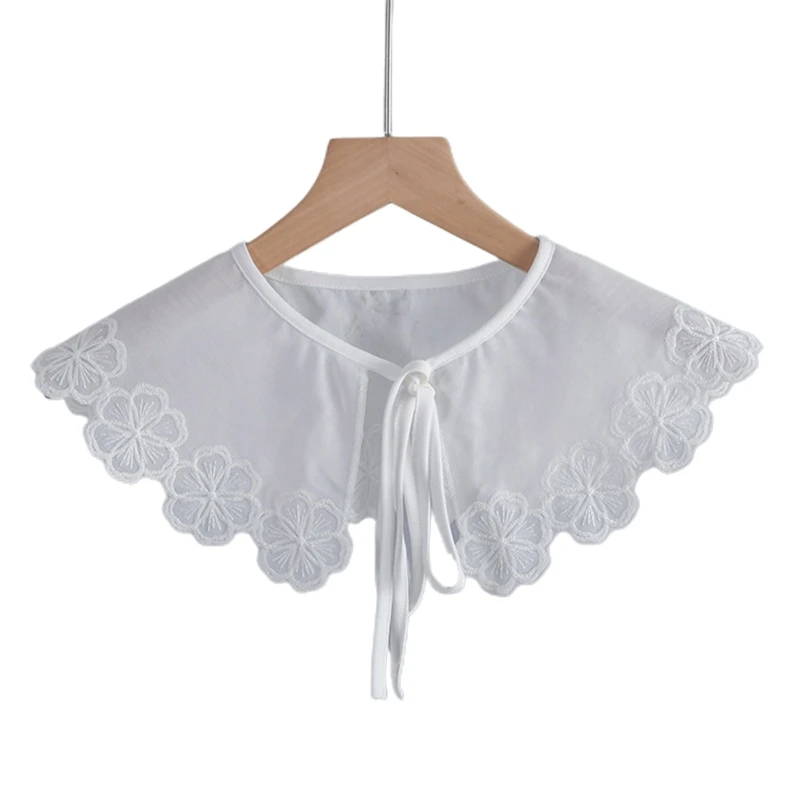 

Decorative Embroidered Floral False Collar Preppy Style Women White Shawl Scarf Flower Mini Cape Petals Shaped for Girls