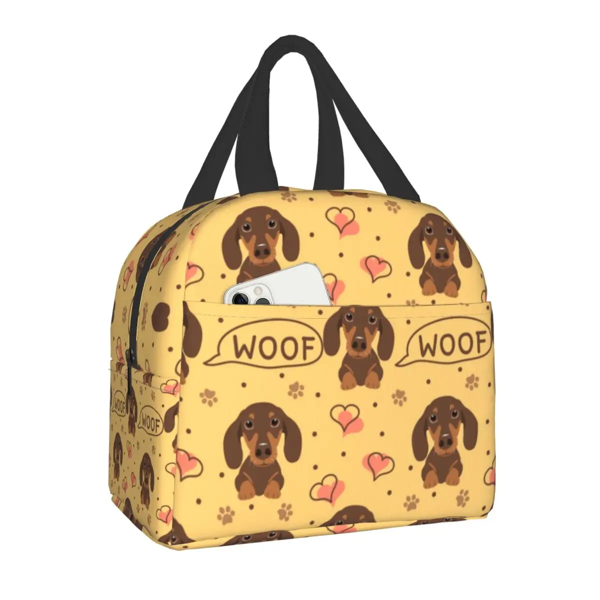 Love Woof Dachshund Sausage Dog Insulated Lunch Bag for School Office Wiener Badger Dogs Thermal Cooler Lunch Box Women Men
