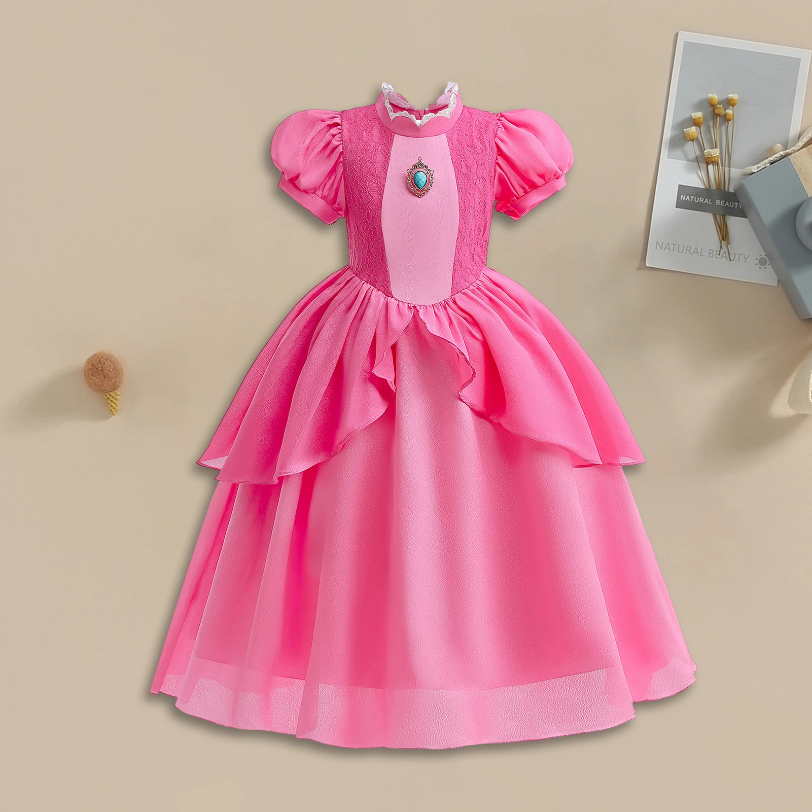 

Костюм принцессы в виде персика с короной, серьгами, перчатками, бриллиантами принцессы, костюмы на Хэллоуин для детей