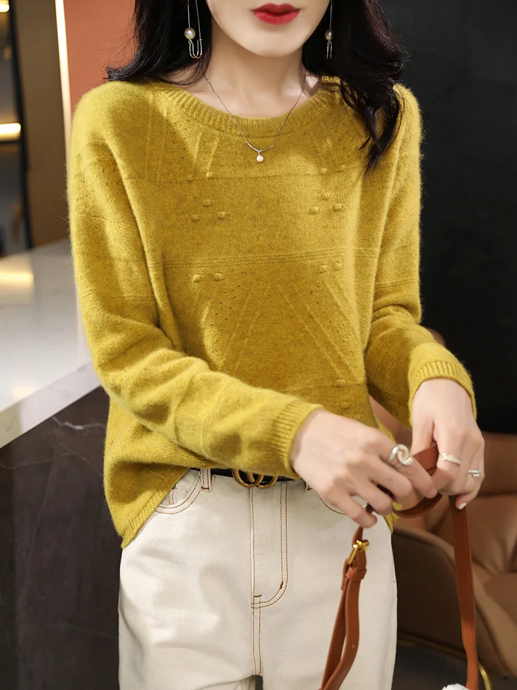 Женский шерстяной свитер Свободный вязаный пуловер с круглым вырезом из 100