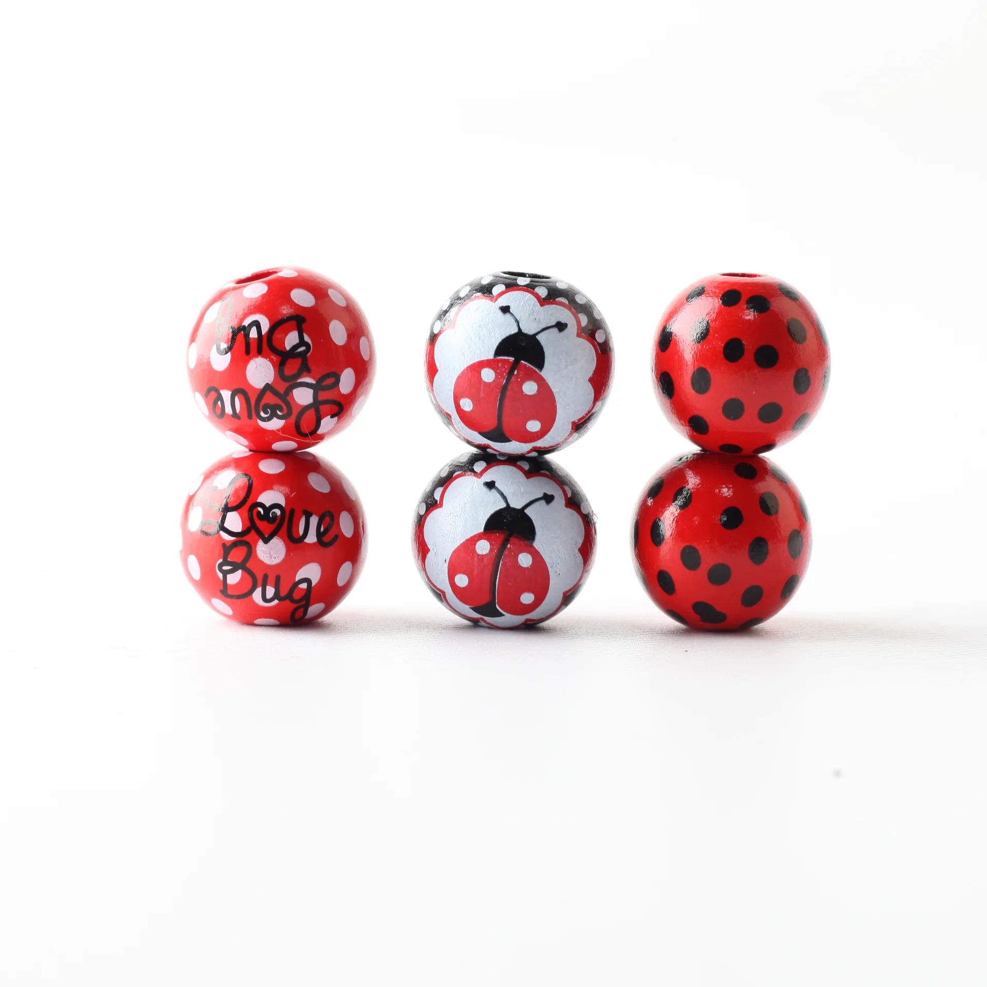 

16mm 20pcs Ladybug Print Wood Beads Round Spacer Wooden Pearl Lead-Free Balls Charms DIY For Jewelry Making Handmade Accessories