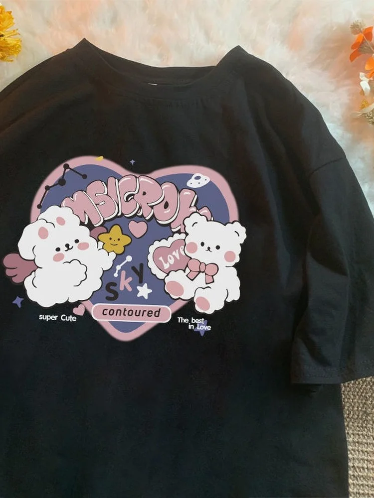 

Ins Casual Joker Clothes Graphic Tees Summer Short-sleeved T-shirts for Women Loose Students with Japanese Y2k Tops 2022