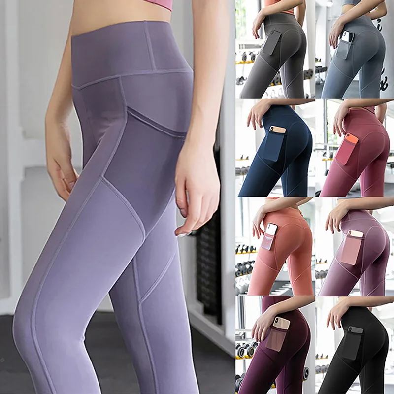 

2021 Yoga Pants Stretchy Sport Leggings High Waist Tights Sport Pants Side Pockets Push Up Running Women Gym Fitness Leggings