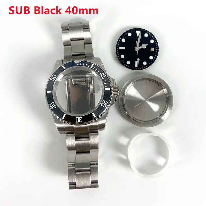 40mm Mod Stainless Steel Sapphire Glass Ceramic Bezel Watch Case For RLX SUB 8215 2813 2836 Movement