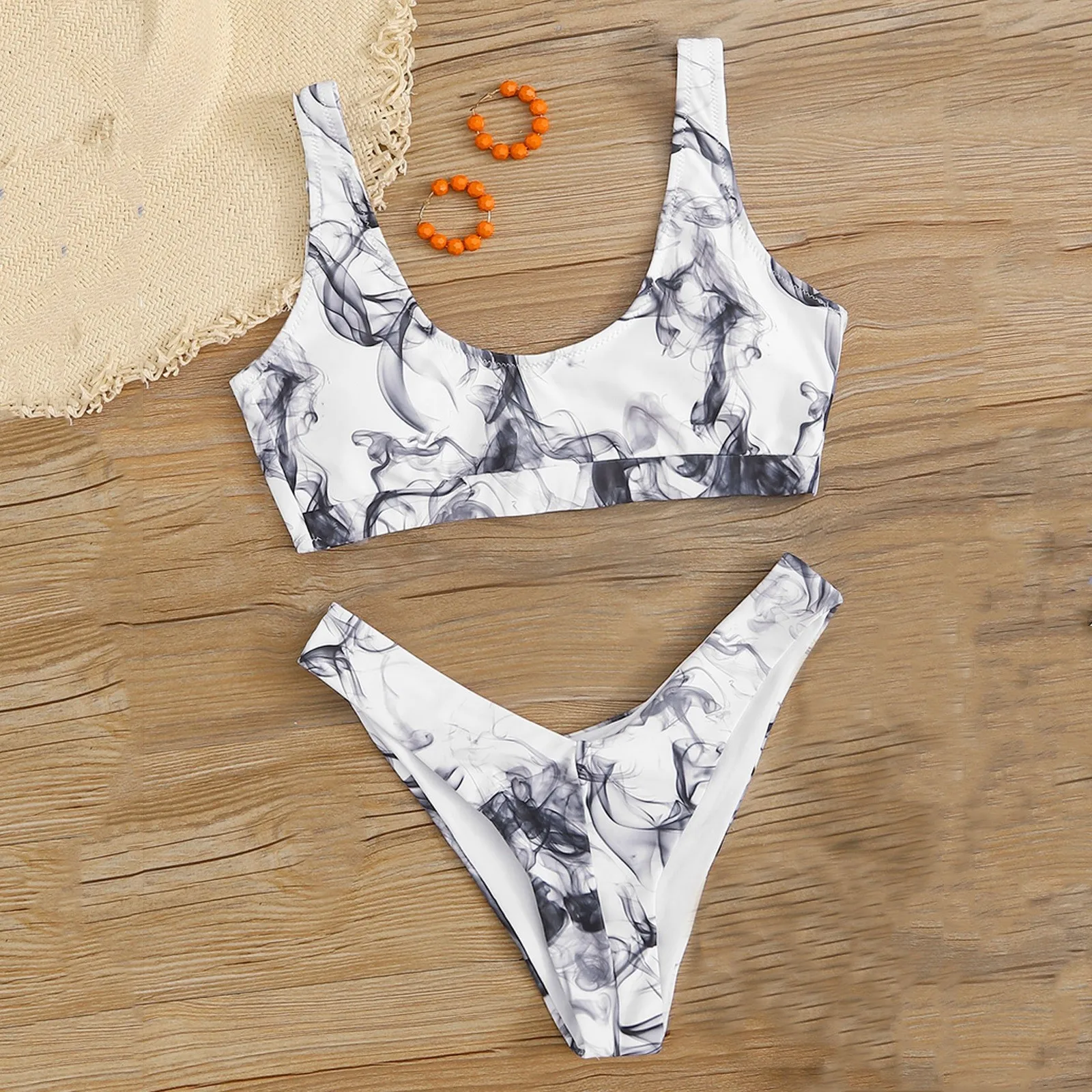 

Sexy Marble Printed Bikini Swimsuit Women Padded Push High Waist Biquine Swimwear Two Piece Female Summer Beachwear Bathing Suit