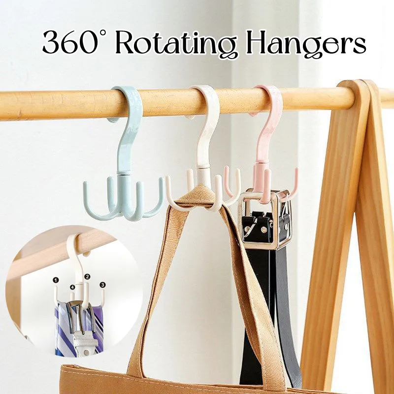 

4PCS Space-saving Hanger Hooks Portable Wardrobe Clothing Organizer Rack 360 Degrees Rotated Closet Clothes Bag Storage Hangers