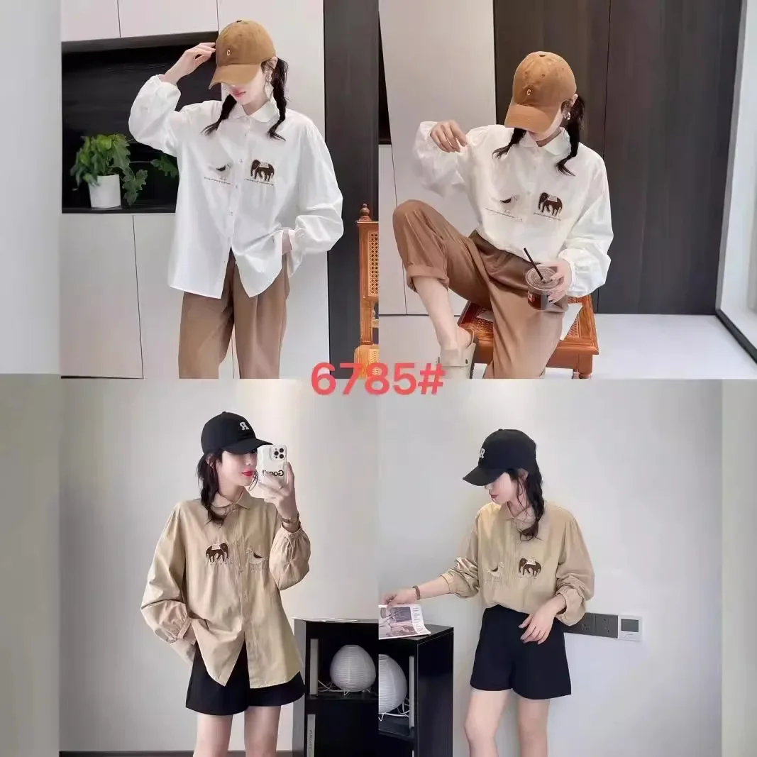 Осень 2023 новая женская японская хлопковая рубашка с лацканами универсальный топ