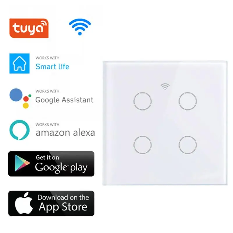 

Сенсорный выключатель Aubess Tuya с Wi-Fi, универсальный настенный смарт-выключатель для умного дома, с поддержкой Alexa, Google Home, 1/2/3/4 клавиши