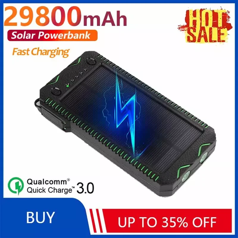 

2023New High Capacity 29800mAh Solar Waterproof Power Bank External Battery Outdoor Travel Mobile Phone Charger for Xiaomi Samsu