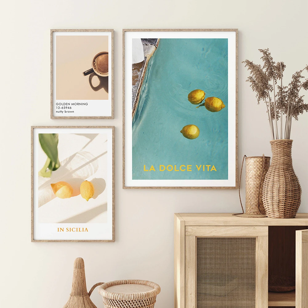 Canvas Print Painting Poster La Dolce Vita Wall Pictures Lemon Pool Nordic Vintage Italian Summer Blue Color Art for Living Room |
