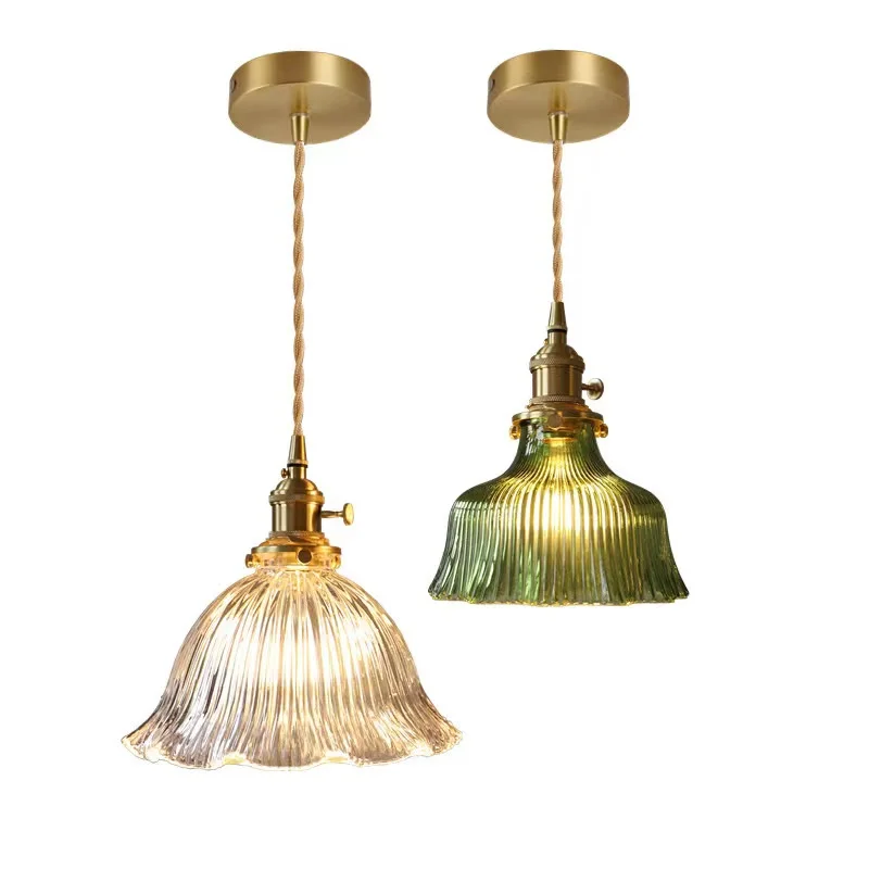 Nordic Modern Retro brass glass pendant lights creative restaurant bar counter bedroom single head porch balcony hanging lamp