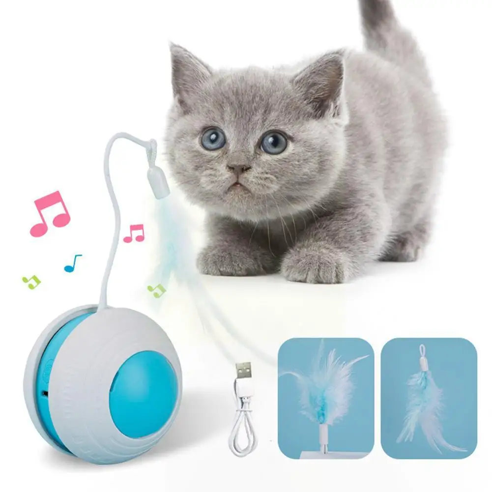 

Interactive Cat Ball Toys 2In1 Bird Sound Cats Sticks Rolling Pet Cat Charging Toys Moving USB Cats LED Toy Moving Toy Auto J7S2