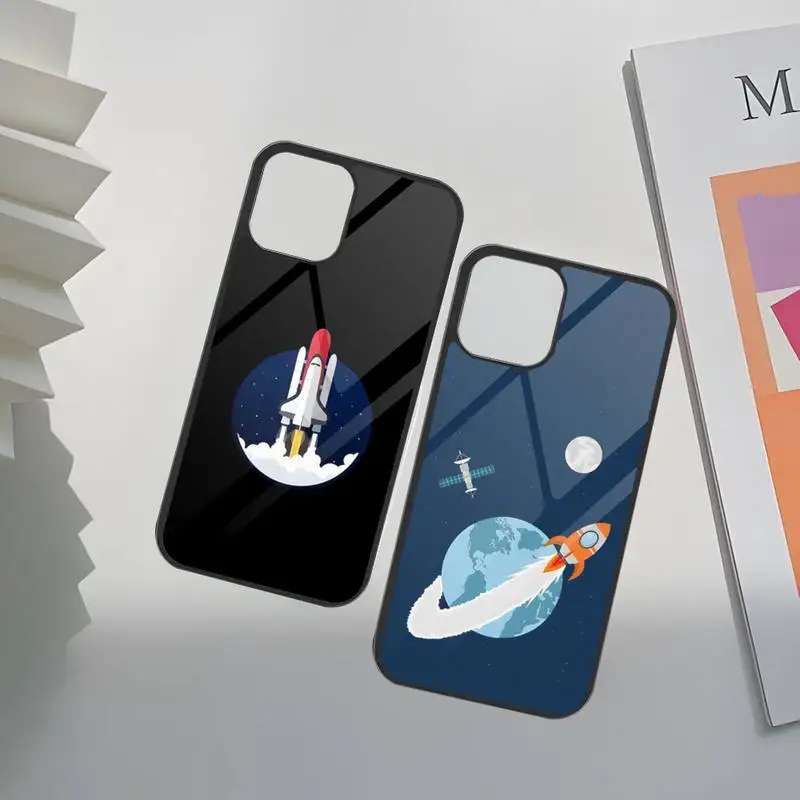 

Red Rocketship Blast Off Phone Case PC+TPU For Iphone Apple 12 Pro Max 11 13 14 Mini 6S 7 8 Plus X Xs XR Back Cover