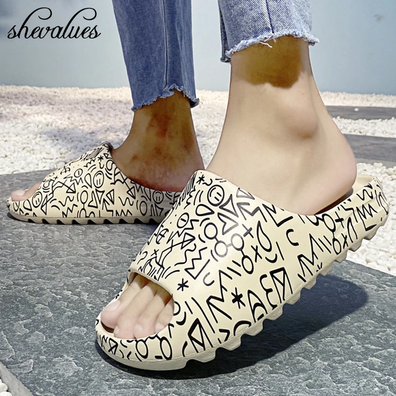 Shevalues Indoor Home Women Slippers Summer Outdoor Beach Slides Men Slippers Fashion Platform Mules Shoes Ladies Thick Sandals