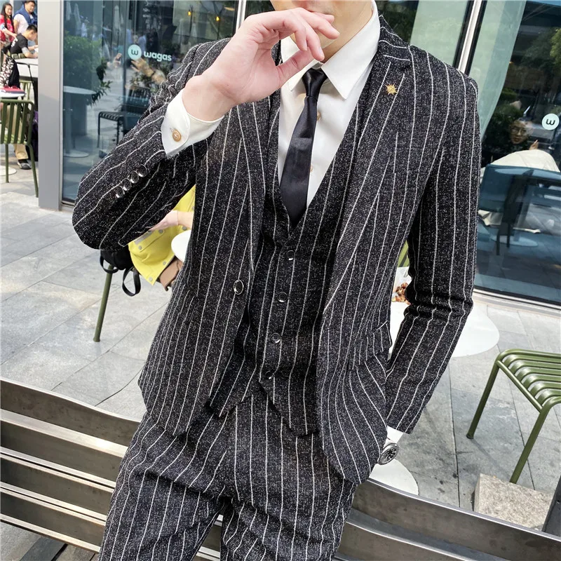 

Groom dress fashion all-match (suit + vest + trousers) Business dress handsome casual high-end gentleman party three-piece set