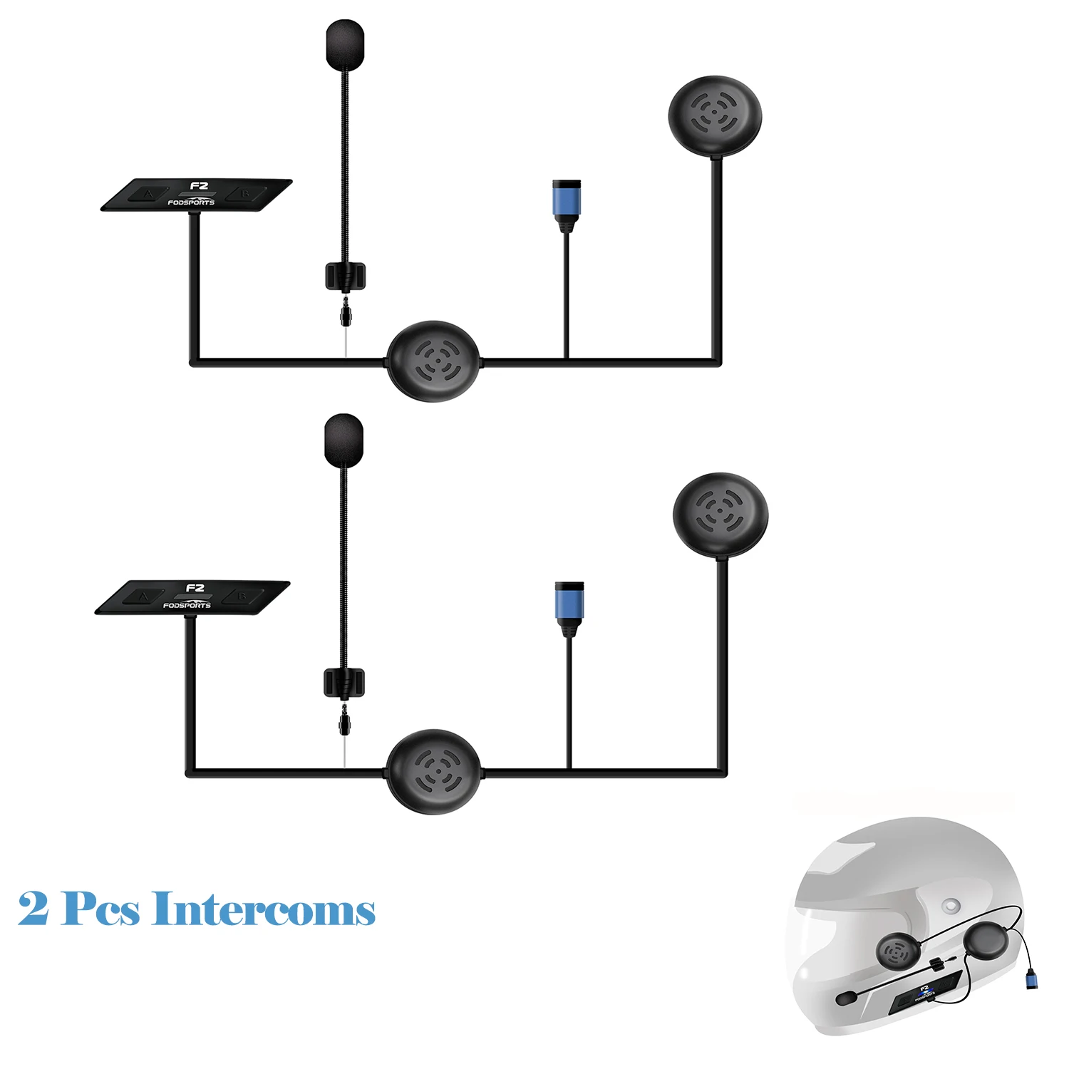 

Fodsports F2-Bluetooth5.0 шлем Bluetooth-гарнитура Голосовое управление Домофон Мотоцикл 2 гонщики interfono moto IP67 Водонепроницаемый