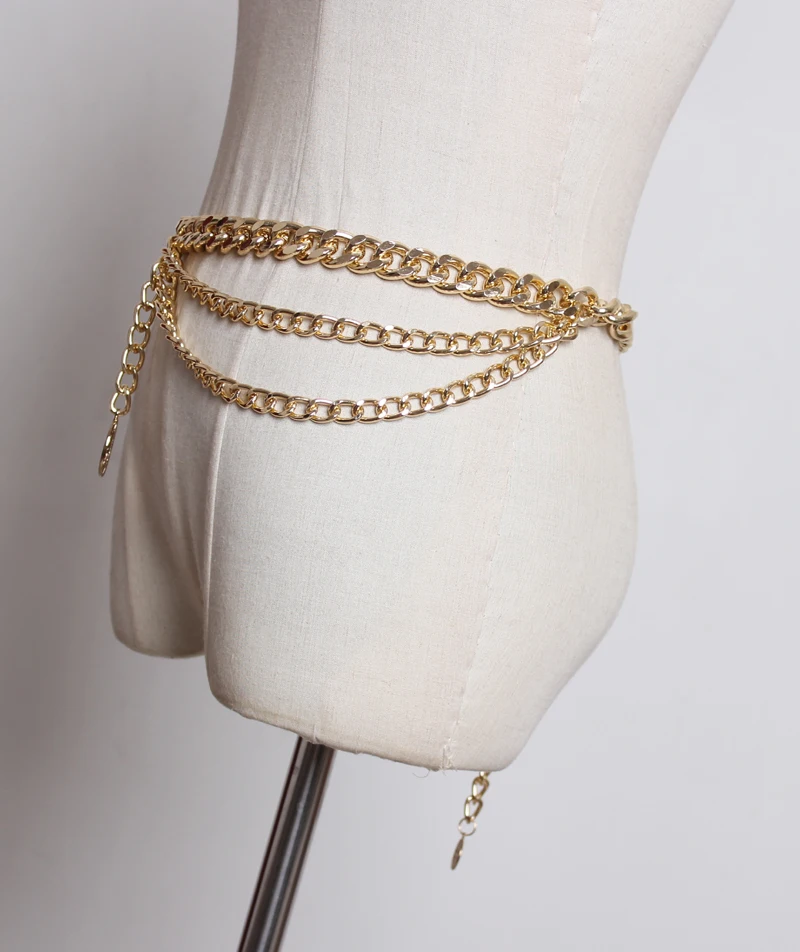 Ремень с толстой цепочкой Женский металлический декоративный золотистый