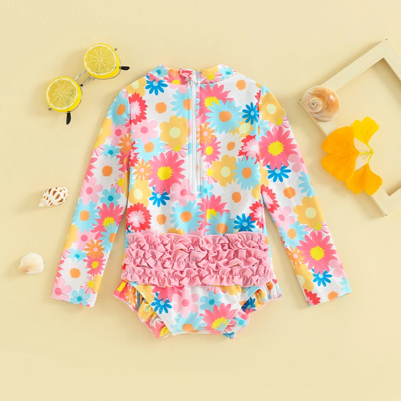 Купальник для маленьких девочек комбинезон с длинным рукавом купальник повязкой