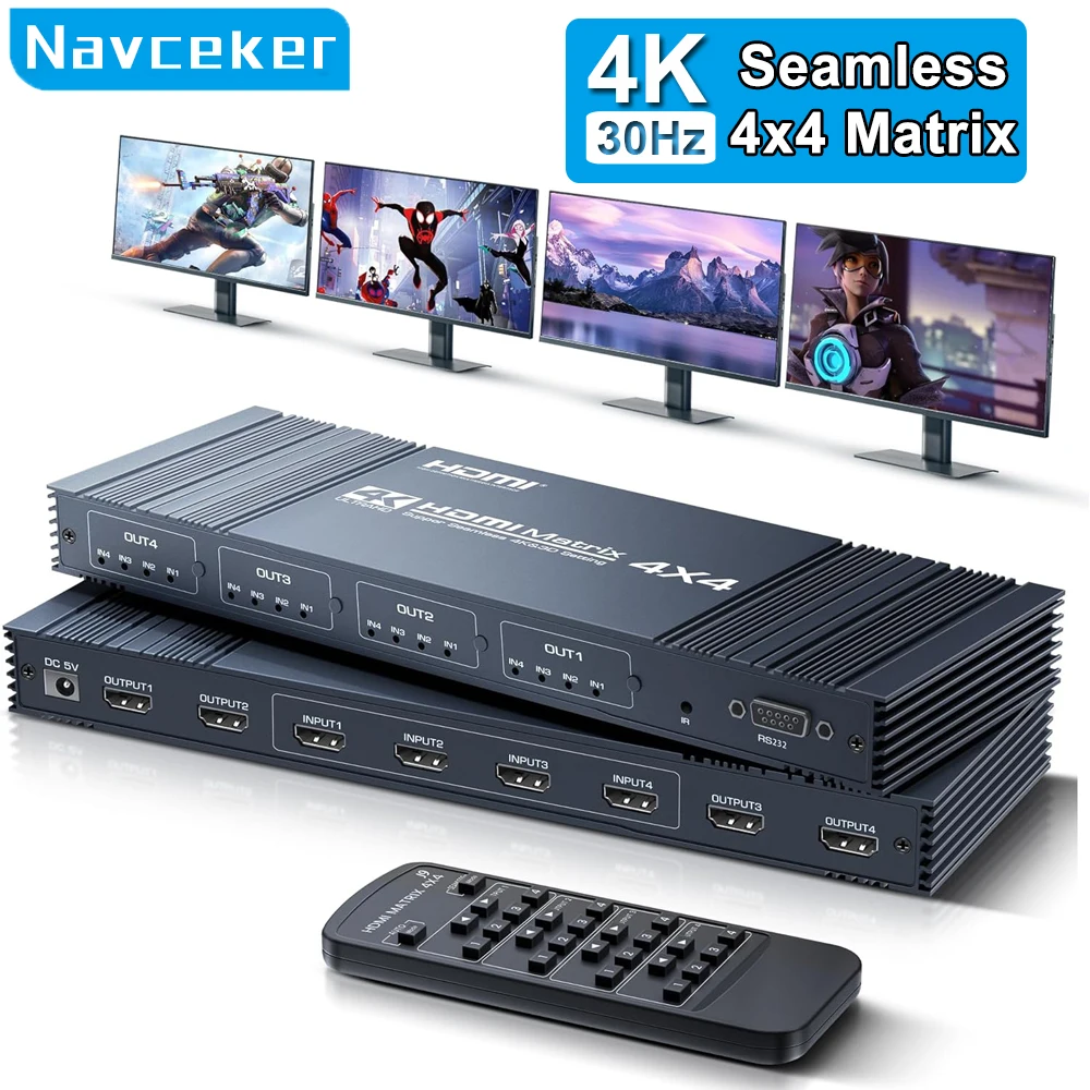 Фото Матричный переключатель 4K HDMI 4 в 4 выхода HDMI Бесшовный переключающий разветвитель 4x4 Селектор аудио-видео для камеры Ps4 ПК к ТВ-монитора №1