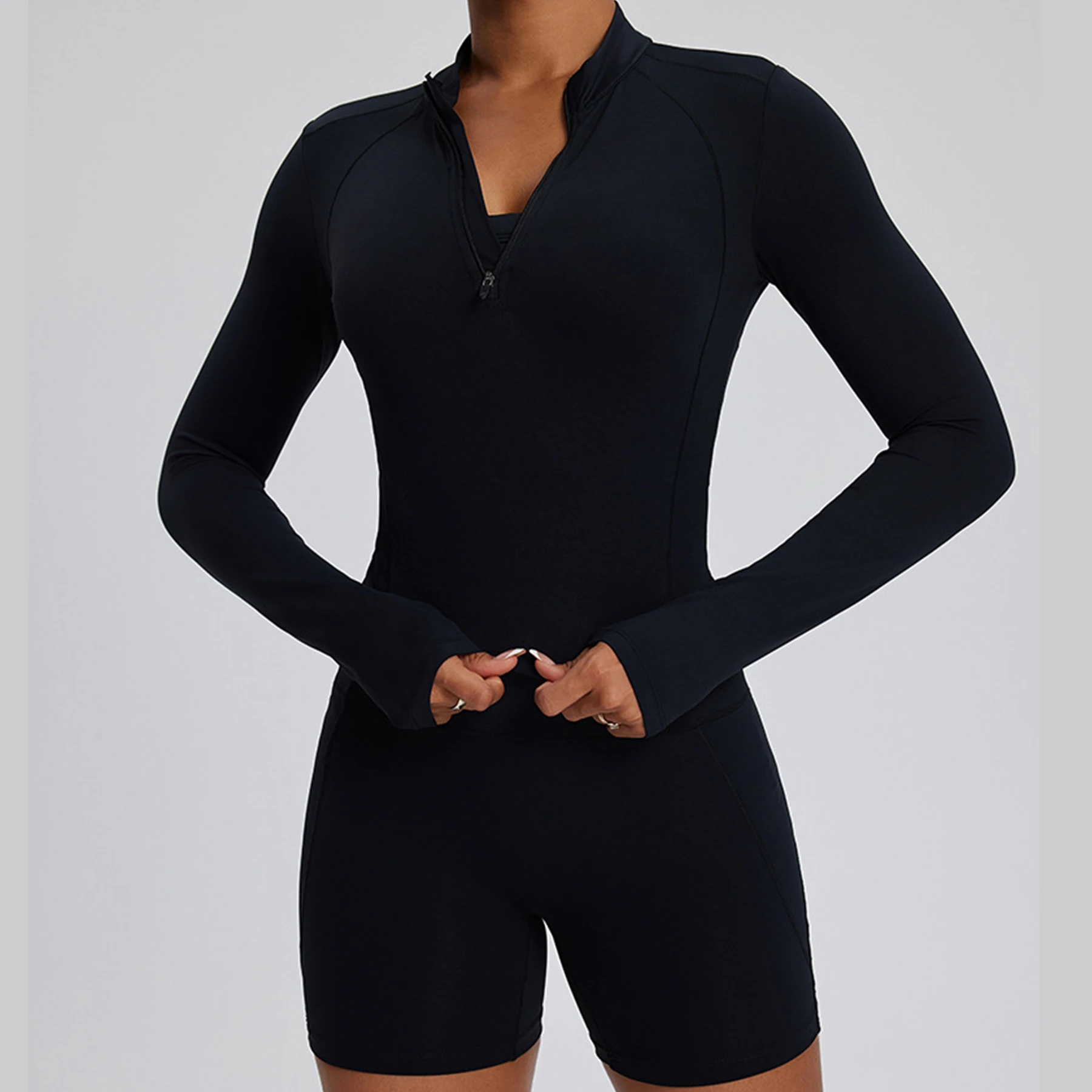 Женский спортивный костюм комплект для йоги спортивное боди на молнии с длинным