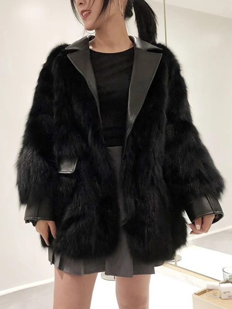 Fashion Faux Fur Coat Woman Autumn and Winter PU Stitching Imitation Fox Fur Jacket Women 2020 Long Sleeve  Coat