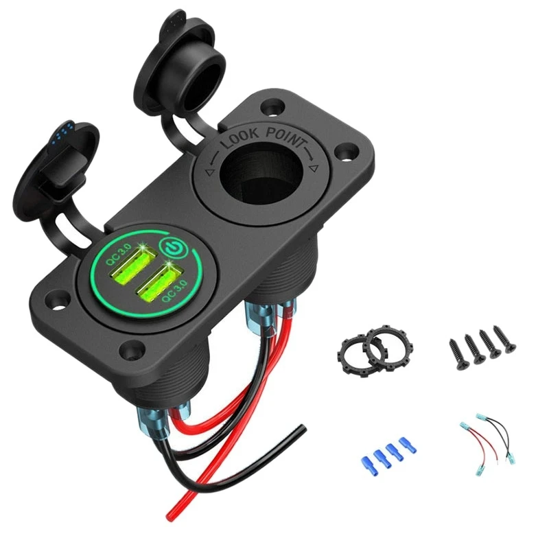 

QC 3.0 Dual USB Car Charger C-Igarette Lighter Socket 12V Fast Charger With Contact Switch For Boat Motorcycle Truck