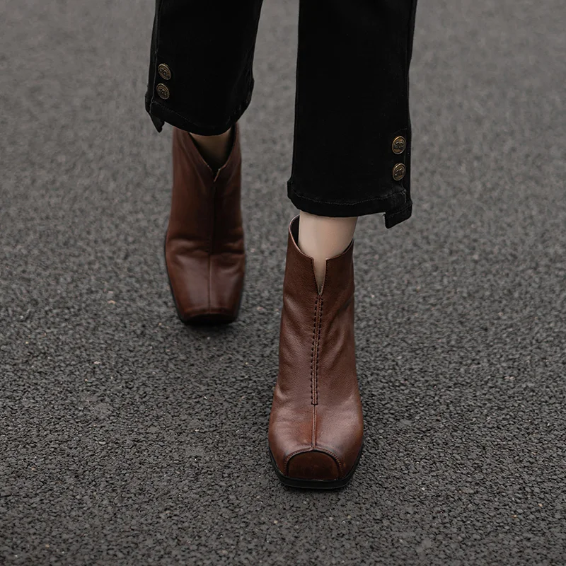 Женские ботильоны зимняя обувь на массивном каблуке винтажные женские зимние