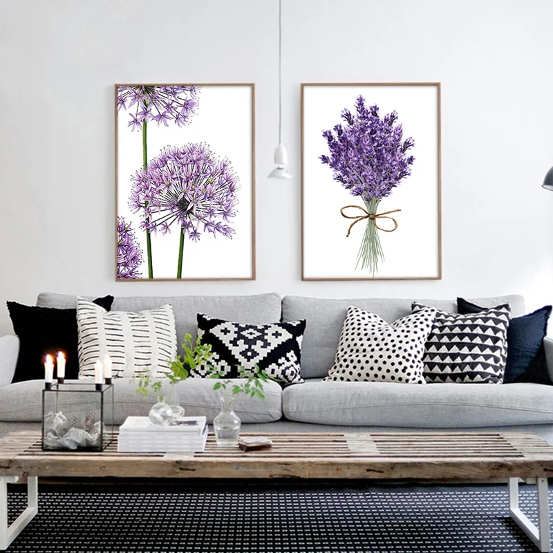 

Purple Lavender Flower Wall Art Canvas Painting Scandinavia Poster Modern Green Wall Art Print Living Room Home Decor Cuadros