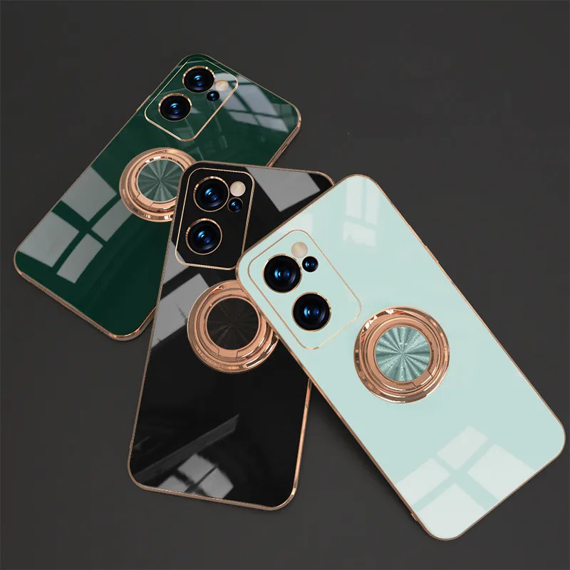 

6D electroplate Stand Back Case For OPPO Reno 3 4 5 6 7 8 Pro Find X2 X3 X5 Pro Shockproof Gloosy Soft Cover