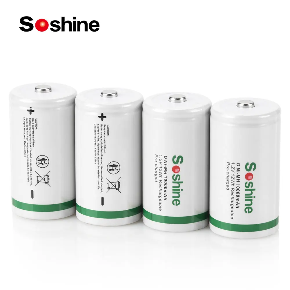 

Soshine 1.2V 10000mAh D/R20 Size Battery NiMH 10000mAh Supper Low Self Discharge Rechargeable Batteries High Capacity Battery