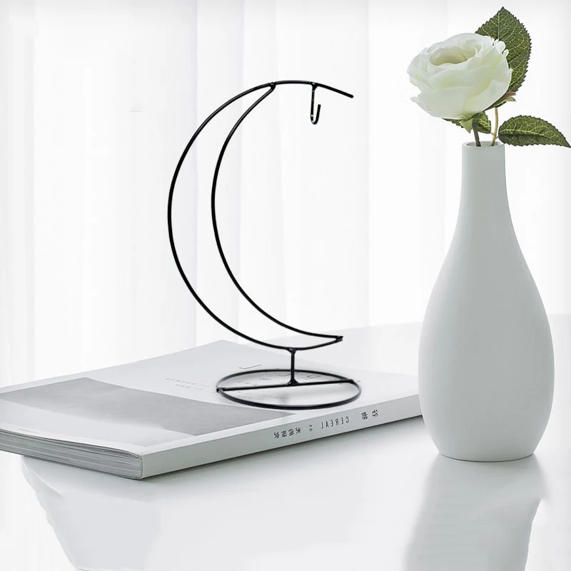 

Moon Shape Glass Bottle Holder Display Stand Hanging Plant Terrarium DIY Moss Micro Landscape Decor